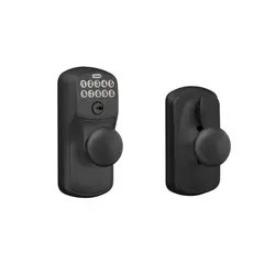 Schlage Residential FE595PLY622PLY Plymouth with Plymouth Knob Entry Flex Lock Electronic Keypad with 16211 Latch and 10063 Strike Matte Black Finish