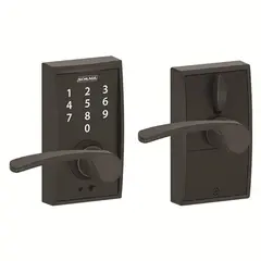 Schlage Residential FE695CEN622MER Century with Merano Lever Keyless Touch Lever Lock with 16211 Latch and 10063 Strike Matte Black Finish