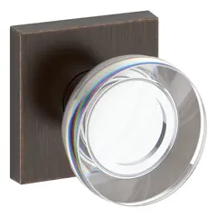 Baldwin PSCCYCSR112 Passage Contemporary Crystal Knob with Contemporary Square Rose with 6AL Latch and Dual Strike Venetian Bronze Finish