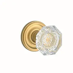 Baldwin PSCRYTRR044 Passage Crystal Knob with Traditional Round Rose with 6AL Latch and Dual Strike Lifetime Satin Brass Finish