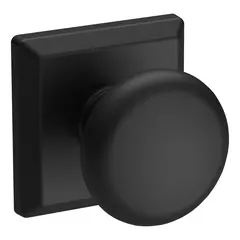 Baldwin PSROUTSR190 Passage Round Knob and Traditional Square Rose with 6AL Latch and Dual Strike Satin Black Finish