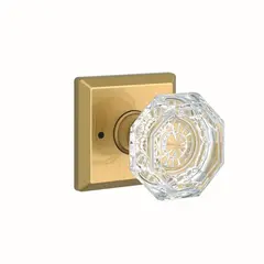 Baldwin PVCRYTSR044 Privacy Crystal Knob and Traditional Square Rose with 6AL Latch and Dual Strike Lifetime Satin Brass Finish