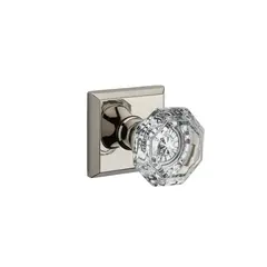 Baldwin PVCRYTSR055 Privacy Crystal Knob and Traditional Square Rose with 6AL Latch and Dual Strike Lifetime Bright Nickel Finish