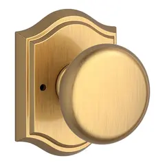 Baldwin PVROUTAR044 Privacy Round Knob and Traditional Arch Rose with 6AL Latch and Dual Strike Lifetime Satin Brass Finish