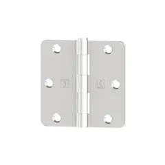 Hager RC174831226D14 3-1/2" x 3-1/2" 1/4” Radius Full Mortise Residential Plain Bearing Template Hinge Satin Chrome Finish