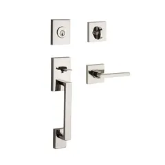 Baldwin SCLAJXSQUCSR055 Single Cylinder La Jolla Handleset Square Lever Contemporary Square Rose with 6AL Latch and Dual Strike Lifetime Bright Nickel Finish