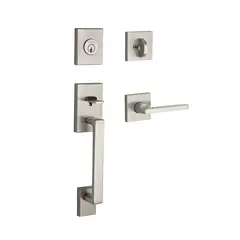 Baldwin SCLAJXSQUCSR150S Single Cylinder La Jolla Handleset Square Lever Contemporary Square Rose with 6AL Latch; Dual Strike; and SmartKey Satin Nickel Finish