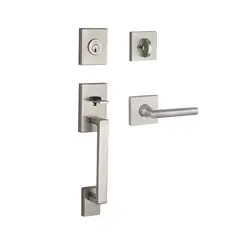 Baldwin SCLAJXTUBCSR150 Single Cylinder La Jolla Handleset Tube Lever Contemporary Square Rose with 6AL Latch and Dual Strike Satin Nickel Finish