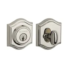 Baldwin SCTAD055 Single Cylinder Traditional Arch Deadbolt with 6AL Latch and Dual Strike Lifetime Bright Nickel Finish