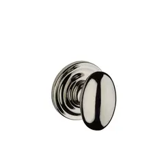 Baldwin PSELLTRR055 Passage Ellipse Knob and Traditional Round Rose with 6AL Latch and Dual Strike Lifetime Bright Nickel Finish