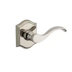 Baldwin PSCURTAR055 Passage Curve Lever and Traditional Arch Rose with 6AL Latch and Dual Strike Lifetime Bright Nickel Finish