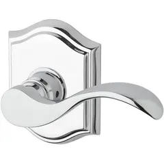 Baldwin PVCURTAR260 Privacy Curve Lever and Traditional Arch Rose with 6AL Latch and Dual Strike Bright Chrome Finish