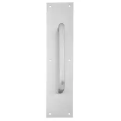 Trimco 10183630 4" x 16" Square Corner Pull Plate with 8" 1195 Pull Satin Stainless Steel Finish