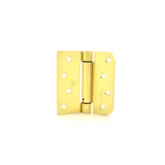 Hager 175444 4" x 4" Square by 5/8" Radius Corner Steel Full Mortise Residential Spring Hinge Satin Brass Finish