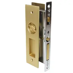 Emtek 2155US4138 Narrow Modern Rectangular Privacy Pocket Door Mortise Lock for 1-3/8" Door Satin Brass Finish