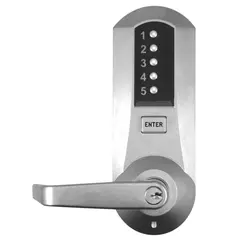 Simplex 5021CWL26D Mechanical Pushbutton Cylindrical Lock with 2-3/4" Backset;  Prep and Winston Lever Satin Chrome Finish