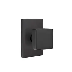 Emtek 5112SQUUS19 Square Knob 2-3/8" Backset Passage with Modern Rectangular Rose for 1-1/4" to 2" Door Flat Black Finish