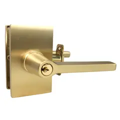 Emtek 5123HLOUS4LH.RLS Helios Lever Left Hand 2-3/8" Backset with Radius Latch Strike Keyed Entry with Modern Rectangular Rose for 1-3/8" to 2-1/16" Door Satin Brass Finish