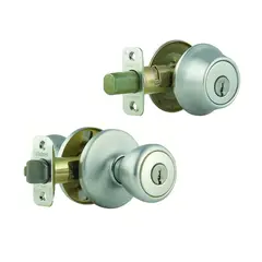 Kwikset 690T-26D Combo Keyed Entry Tylo Knob with Single Cylinder Deadbolt with RCAL Latch and RCS Strike Satin Chrome Finish