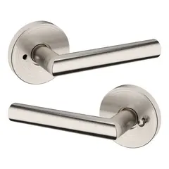 Baldwin 5173056PRIV Preconfigured 5173 Lever with 5146 Rose Privacy Lock with 2-3/8" Backset and Full Lip Strike Lifetime Satin Nickel Finish