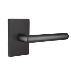 Emtek 5212STUUS19LH Stuttgart Lever Left Hand 2-3/8" Backset Privacy with Modern Rectangular Rose for 1-1/4" to 2" Door Flat Black Finish