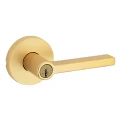 Kwikset 740HFLRDT-4S Halifax Lever with Round Rose Entry Door Lock SmartKey with 6AL Latch and RCS Strike Satin Brass Finish