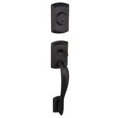 Kwikset 800AVHLIP-514S.STRKP Avalon Single Cylinder Exterior Handleset SmartKey with 6AL Latch and STRKP Strike Pack which includes Square Corner, Round Corner and 5303 Round Corner Full Lip Strikes Matte Black Finish