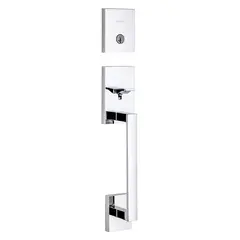 Kwikset 818SCELIP-26S.STRKP Single Cylinder San Clemente Exterior Handleset with SmartKey with 6AL Latch and STRKP Strike Pack which includes Square Corner; Round Corner and 5303 Round Corner Full Lip Strikes Bright Chrome Finish