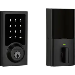 Kwikset 916CNT500-514 Z-Wave ZW500 Enabled Contemporary Smartcode Touchscreen Deadbolt with RCAL Latch and RCS Strike Matte Black Finish