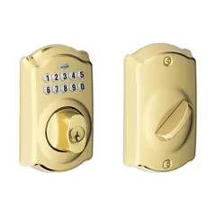 Schlage Residential BE365CAM505 Camelot Electronic Keypad Deadbolt C Keyway with 12287 Latch and 10116 Strike Lifetime Brass Finish