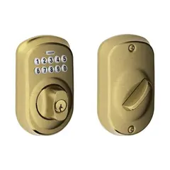 Schlage Residential BE365PLY609 Plymouth Electronic Keypad Deadbolt C Keyway with 12287 Latch and 10116 Strike Antique Brass Finish