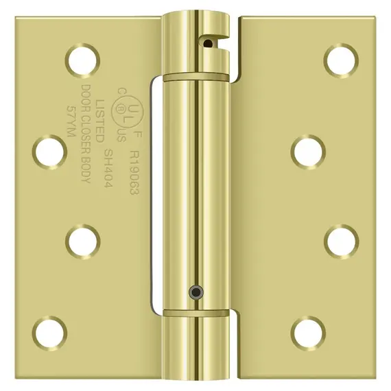 Deltana DSH44U3 4" x 4" Spring Hinge; Bright Brass Finish