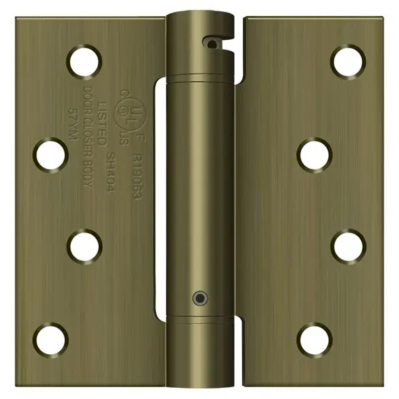 Deltana DSH44U5 4" x 4" Spring Hinge; Antique Brass Finish