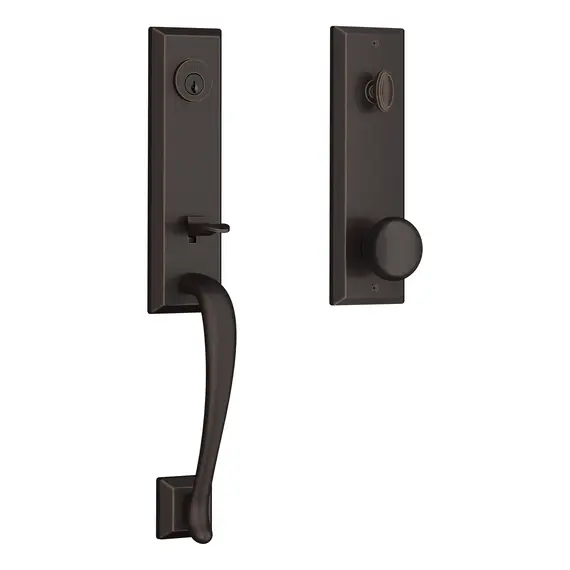 Baldwin EEDELXROUSBE112 Emergency Egress Del Mar Handleset with Round Knob and Square Bevel Escutcheon with 6AL Latch and Dual Strike Venetian Bronze Finish