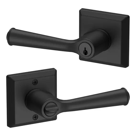 Baldwin ENFEDLTSR190 Left Hand Entry Federal Lever and Traditional Square Rose with 6AL Latch and Dual Strike Satin Black Finish