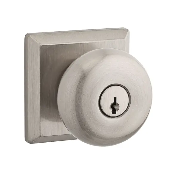 Baldwin ENROUTSR150 Entry Round Knob and Traditional Square Rose with 6AL Latch and Dual Strike Satin Nickel Finish