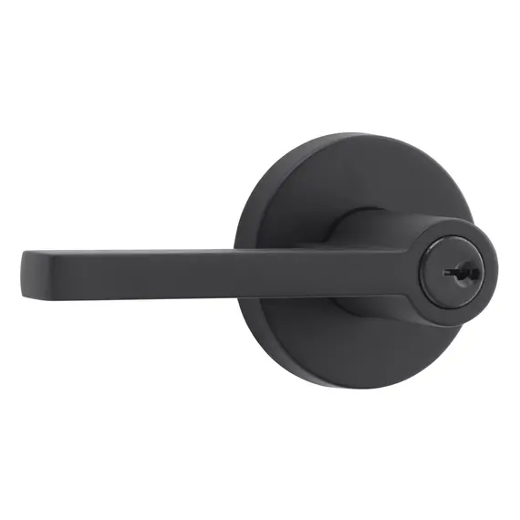 Baldwin ENSQUCRR190 Entry Square Lever and Contemporary Round Rose with 6AL Latch and Dual Strike Satin Black Finish