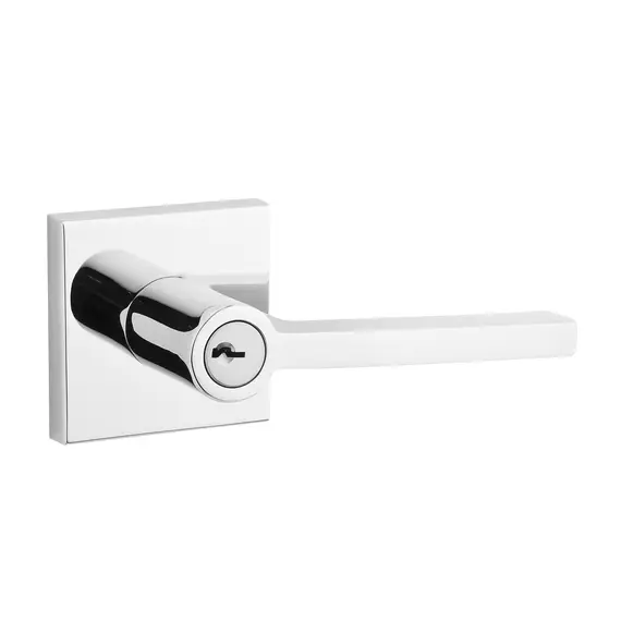 Baldwin ENSQUCSR260 Entry Square Lever and Contemporary Square Rose with 6AL Latch and Dual Strike Bright Chrome Finish