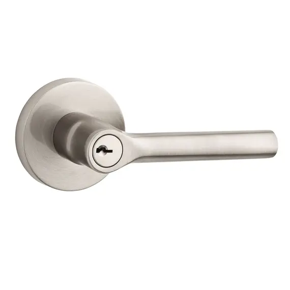 Baldwin ENTUBCRR150 Entry Tube Lever and Contemporary Round Rose with 6AL Latch and Dual Strike Satin Nickel Finish