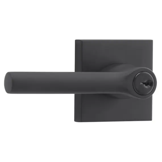 Baldwin ENTUBRCSR190 Entry Right Hand Tube Lever and Contemporary Square Rose with 6AL Latch and Dual Strike Satin Black Finish