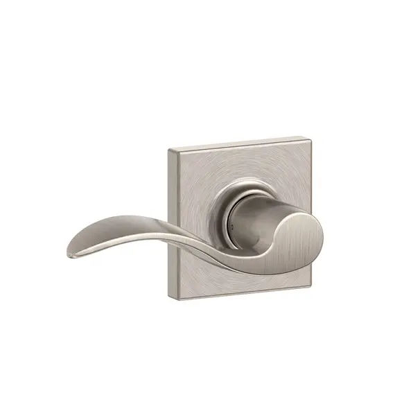 Schlage Residential F10ACC619COL Accent Lever with Collins Rose Passage with 16080 Latch and 10027 Strike Satin Nickel Finish