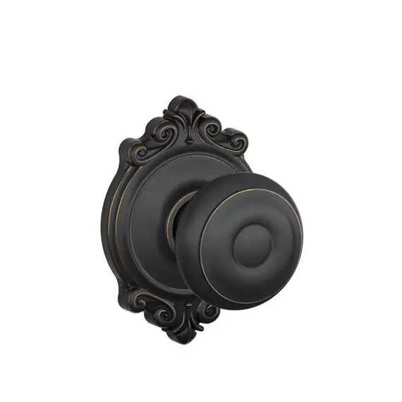 Schlage Residential F10GEO716BRK Georgian Knob with Brookshire Rose Passage Lock with 16080 Latch and 10027 Strike Aged Bronze Finish