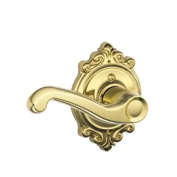 Schlage Residential F170FLA605BRKRH Right Hand Flair Lever with Brookshire Rose Half Dummy Bright Brass Finish