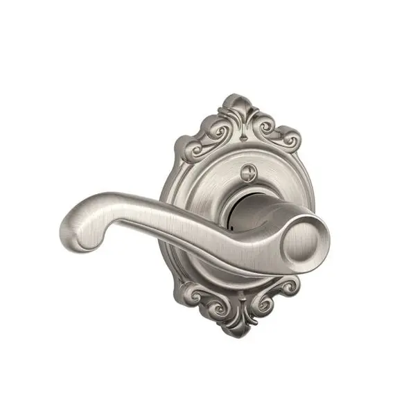 Schlage Residential F170FLA619BRKLH Left Hand Flair Lever with Brookshire Rose Half Dummy Satin Nickel Finish