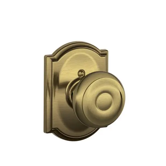 Schlage Residential F170GEO609CAM Georgian Knob with Camelot Rose Half Dummy Antique Brass Finish