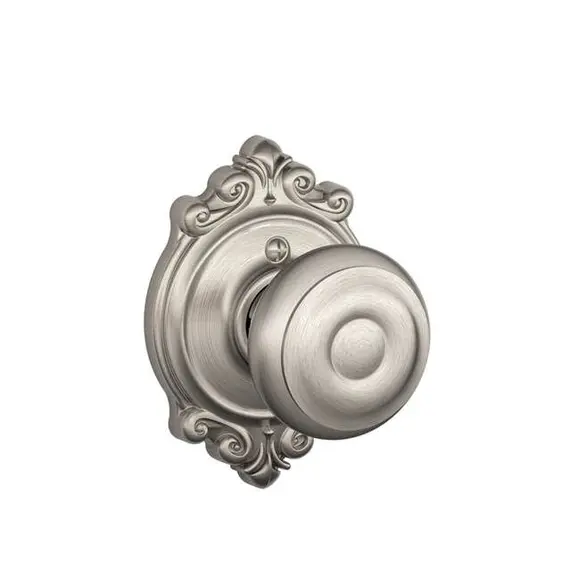 Schlage Residential F170GEO619BRK Georgian Knob with Brookshire Rose Half Dummy Satin Nickel Finish