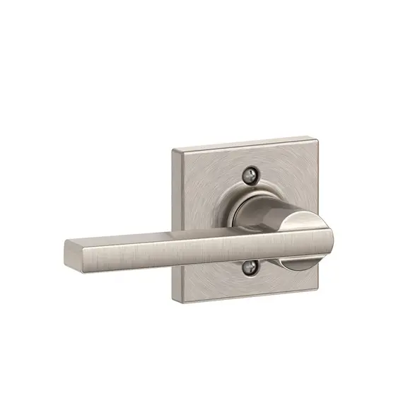 Schlage Residential F170LAT619COL Latitude Lever with Collins Rose Half Dummy Satin Nickel Finish