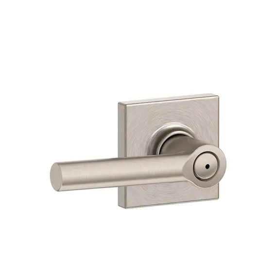 Schlage Residential F40BRW619COL Broadway Lever with Collins Rose Privacy with 16080 Latch and 10027 Strike Satin Nickel Finish