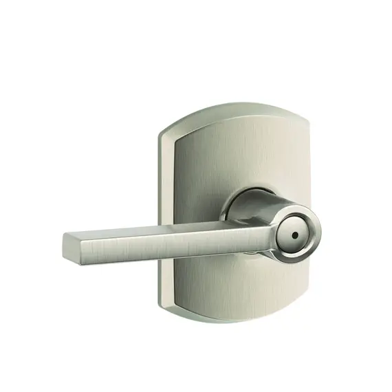 Schlage Residential F40LAT619GRW Latitude Lever with Greenwich Rose Privacy Lock with 16080 Latch and 10027 Strike Satin Nickel Finish