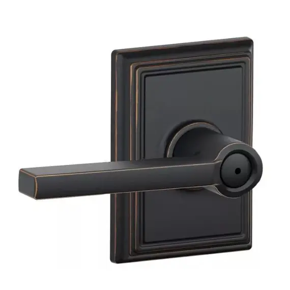 Schlage Residential F40LAT716ADD Latitude Lever with Addison Rose Privacy Lock with 16080 Latch and 10027 Strike Aged Bronze Finish